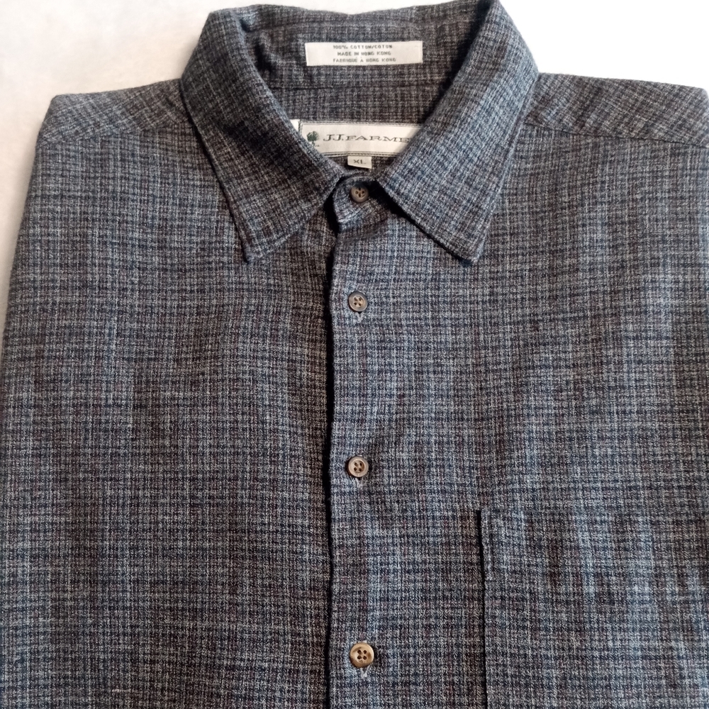 JJ. FARMER Men's Gray and Black 100% Cotton Button-Down Shirt XL